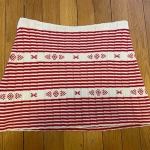 Miu Miu Red and White Wool Knit Mini Skirt—Size 38